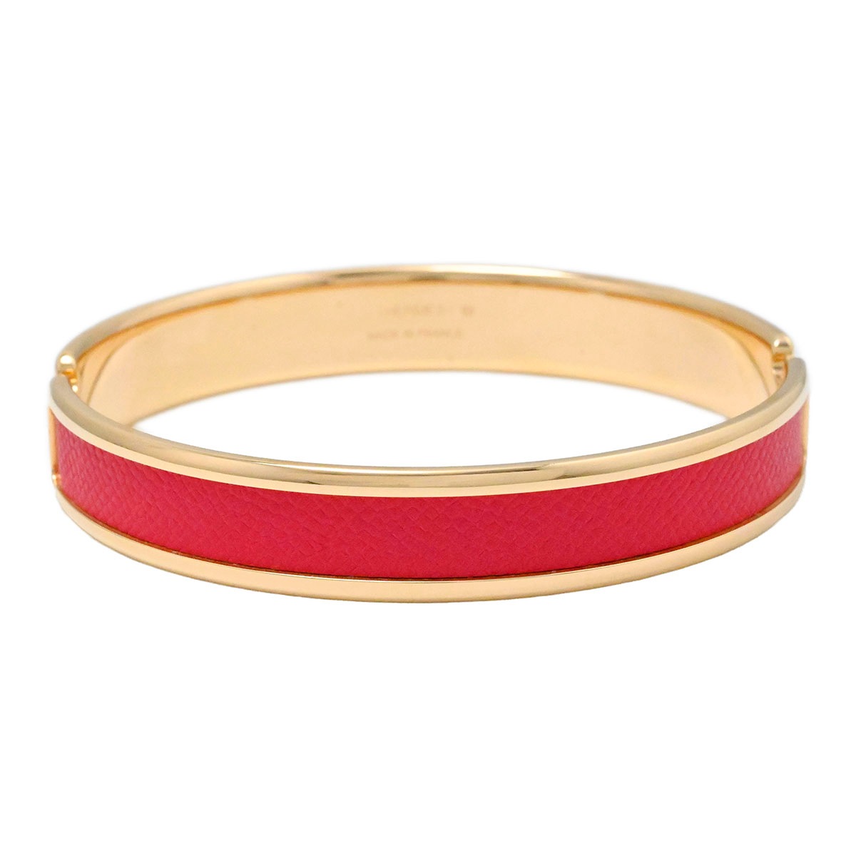 エルメス HERMES オランプ バングル ブレスレット ヴォーエプソン×メタル ピンクゴールドメッキ レディース メンズ  3898