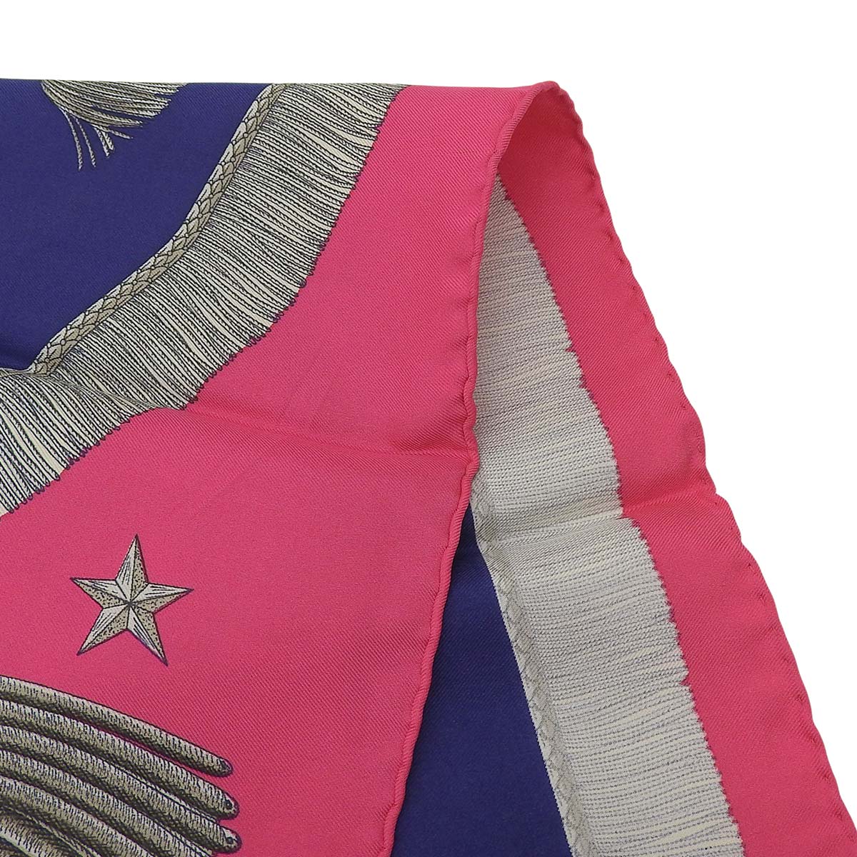 エルメス HERMES カレ90 Poste et Cavlerie サーベルの飾り袋 スカーフ シルク ピンク×ネイビー レディース 4725