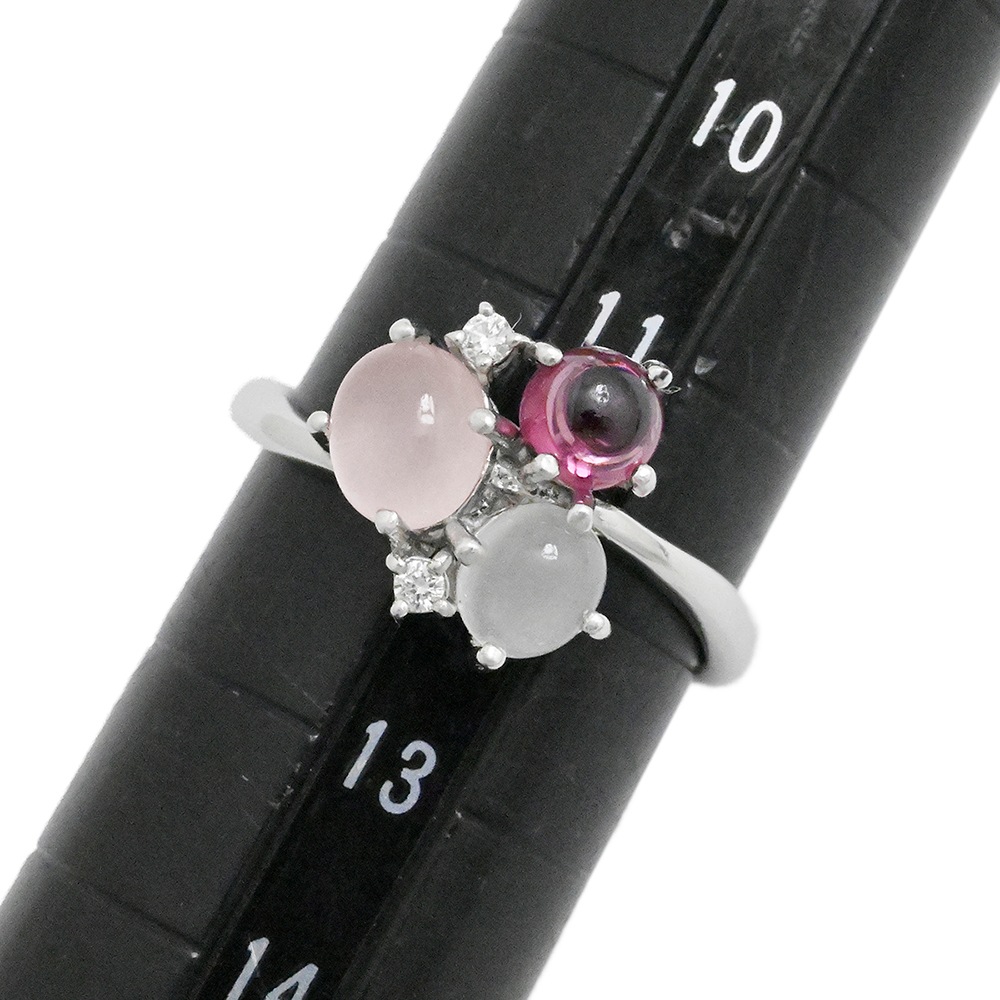 タサキ TASAKI K18WG ホワイトゴールド ダイヤ0.03ct ガーネット ムーンストーン ローズクォーツ ダイヤモンド2P レディース サイズ12  2019