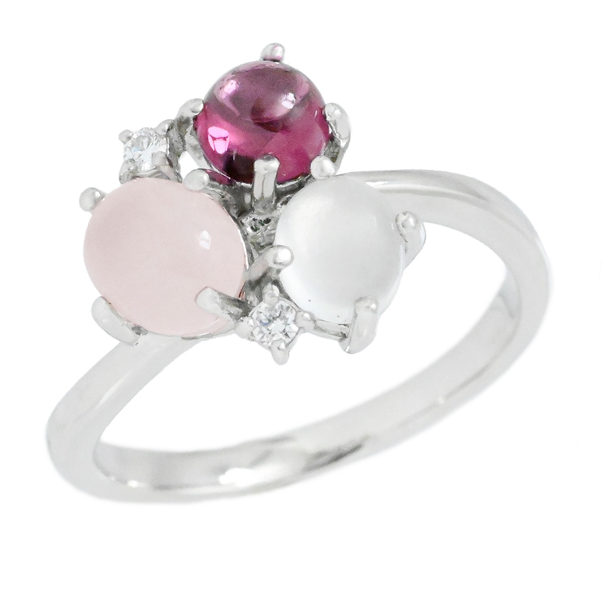 タサキ TASAKI K18WG ホワイトゴールド ダイヤ0.03ct ガーネット ムーンストーン ローズクォーツ ダイヤモンド2P レディース サイズ12  2019