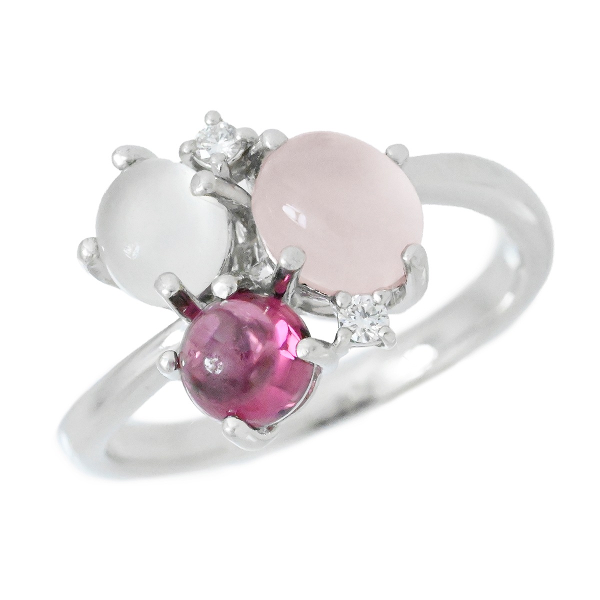 タサキ TASAKI K18WG ホワイトゴールド ダイヤ0.03ct ガーネット ムーンストーン ローズクォーツ ダイヤモンド2P レディース サイズ12  2019