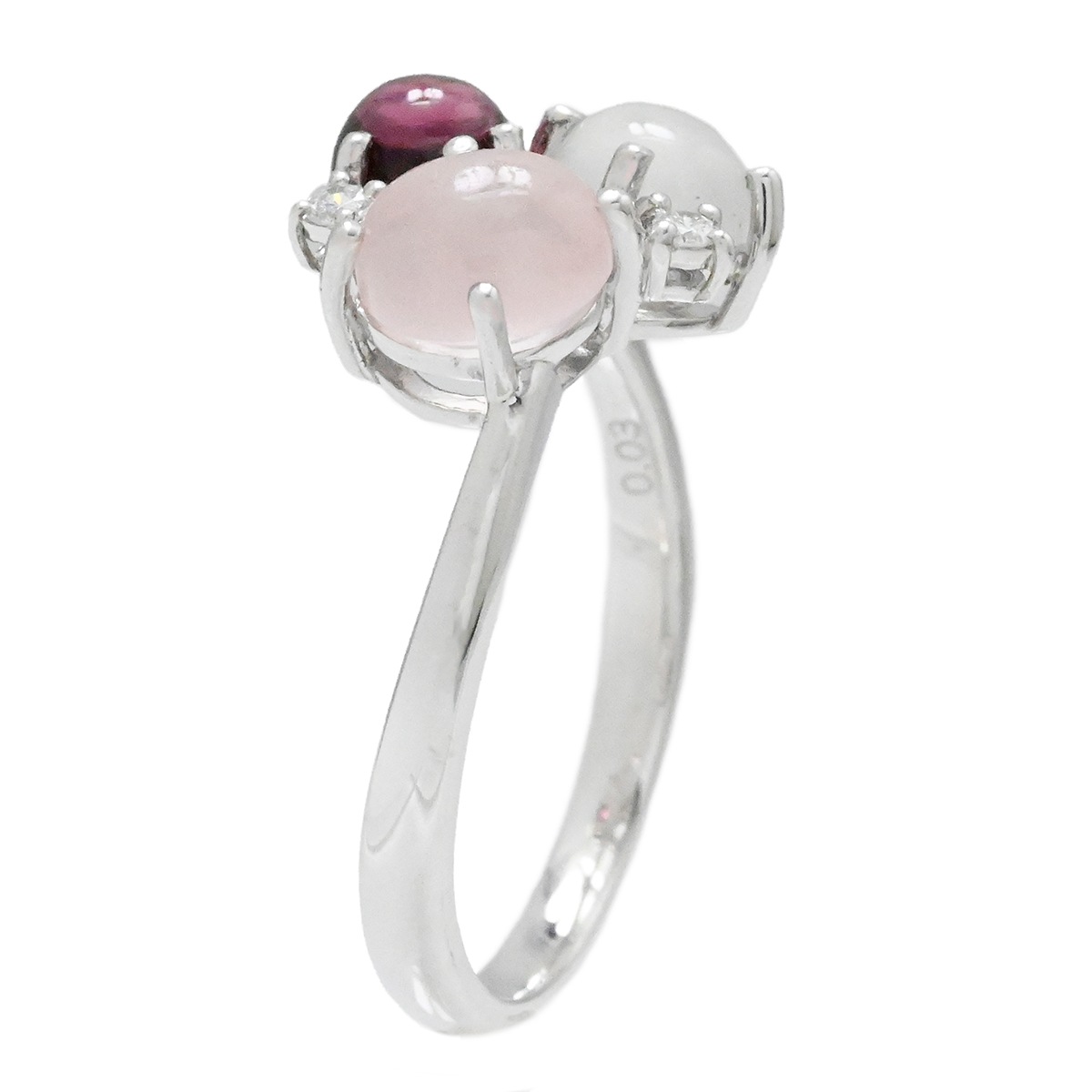 タサキ TASAKI K18WG ホワイトゴールド ダイヤ0.03ct ガーネット ムーンストーン ローズクォーツ ダイヤモンド2P レディース サイズ12  2019