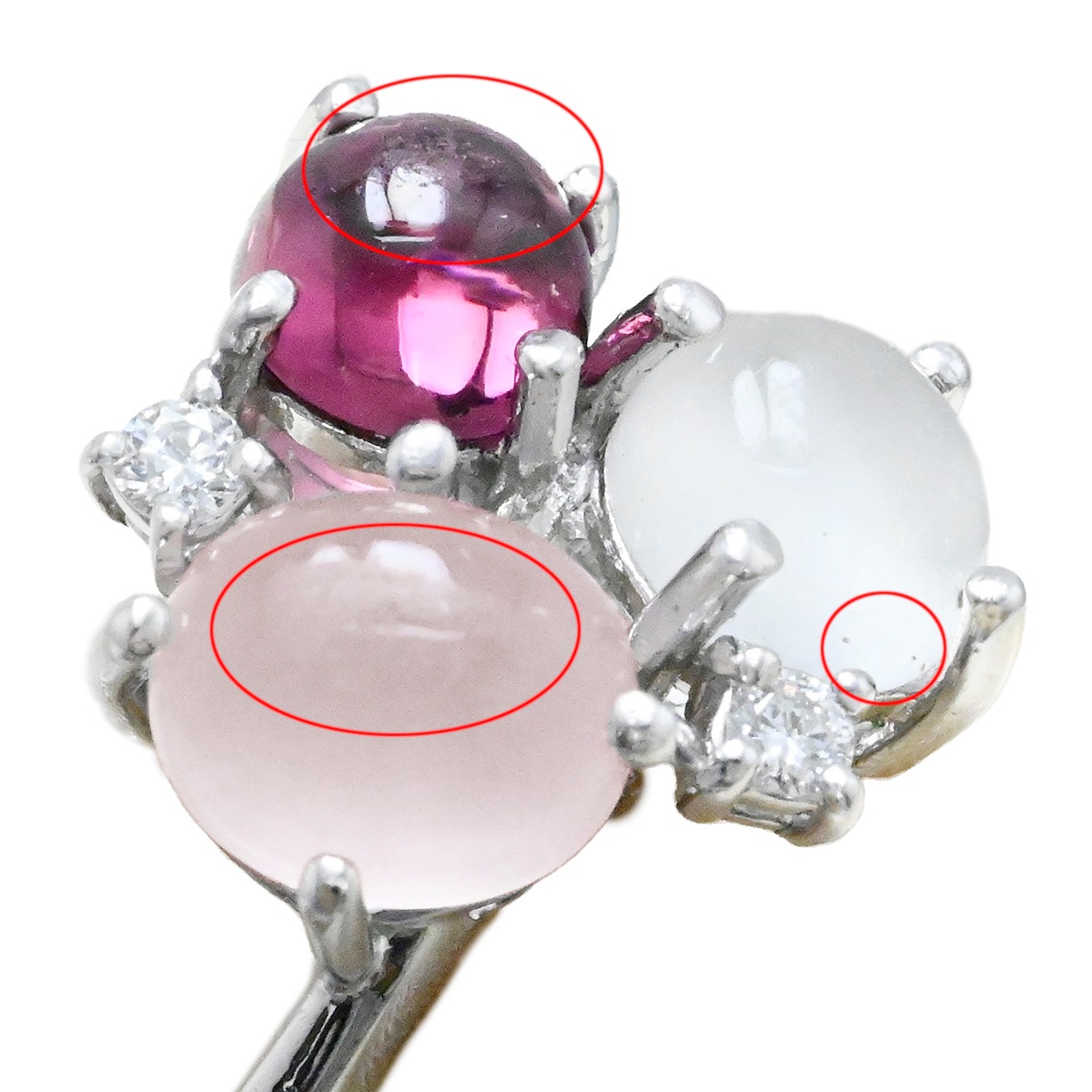 タサキ TASAKI K18WG ホワイトゴールド ダイヤ0.03ct ガーネット ムーンストーン ローズクォーツ ダイヤモンド2P レディース サイズ12  2019
