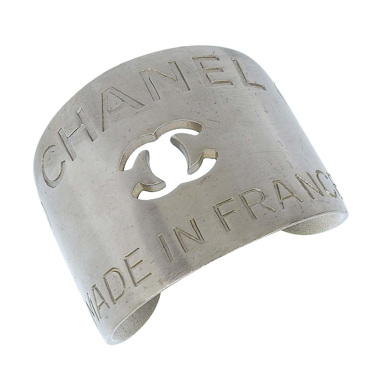 シャネル CHANEL シャネルロゴ ココマーク バングル ブレスレット メタル シルバー レディース 99A くりぬき幅広 4534