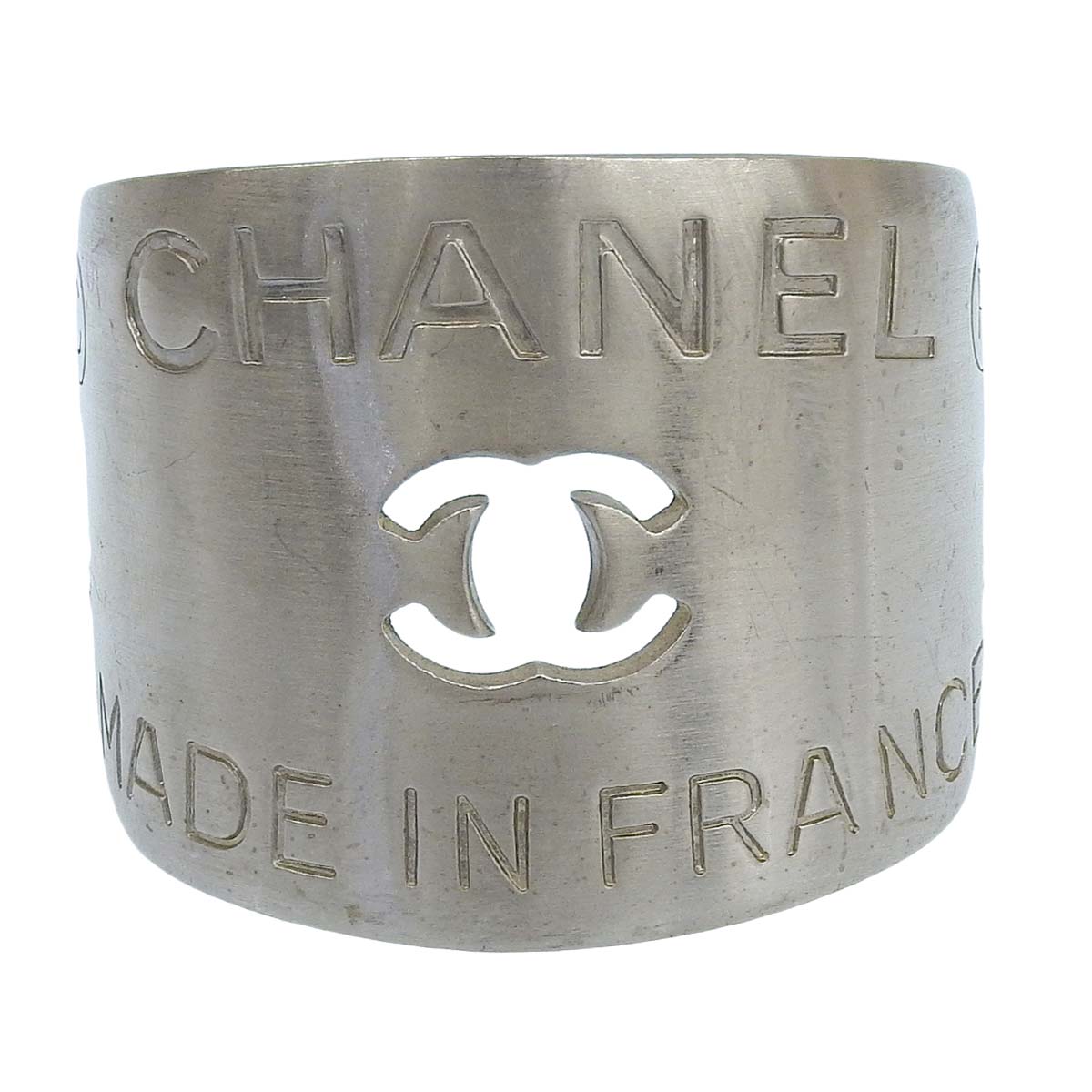 シャネル CHANEL シャネルロゴ ココマーク バングル ブレスレット メタル シルバー レディース 99A くりぬき幅広 4534