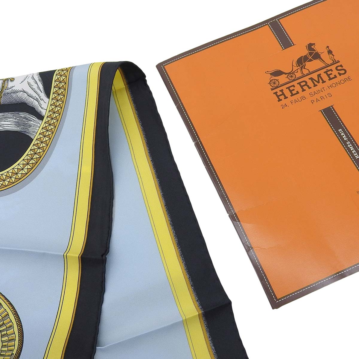 エルメス HERMES カレ90 GRANDAPPARAT 盛装の馬 スカーフ シルク ライトブルー×ブラック レディース 4726