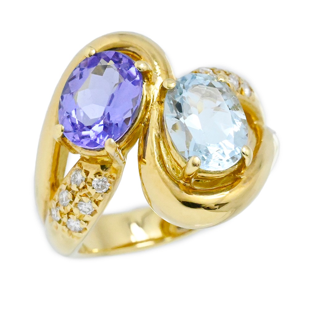 タサキ TASAKI K18YG イエローゴールド アクアマリン1.21ct タンザナイト1.05ct ダイヤモンド0.11ct サイズ10 レディース  2020