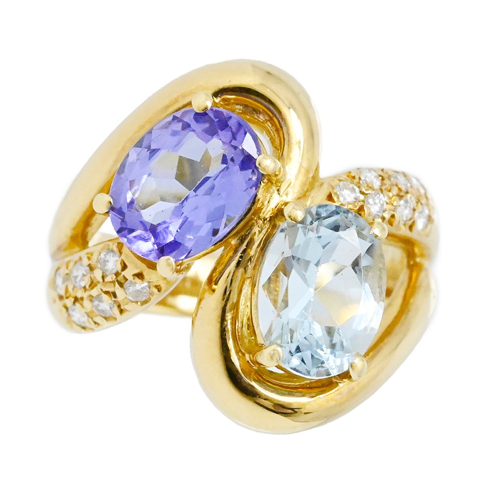 タサキ TASAKI K18YG イエローゴールド アクアマリン1.21ct タンザナイト1.05ct ダイヤモンド0.11ct サイズ10 レディース  2020