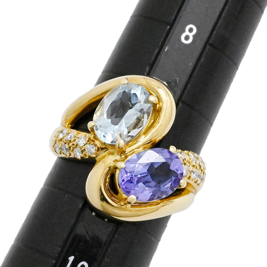タサキ TASAKI K18YG イエローゴールド アクアマリン1.21ct タンザナイト1.05ct ダイヤモンド0.11ct サイズ10 レディース  2020