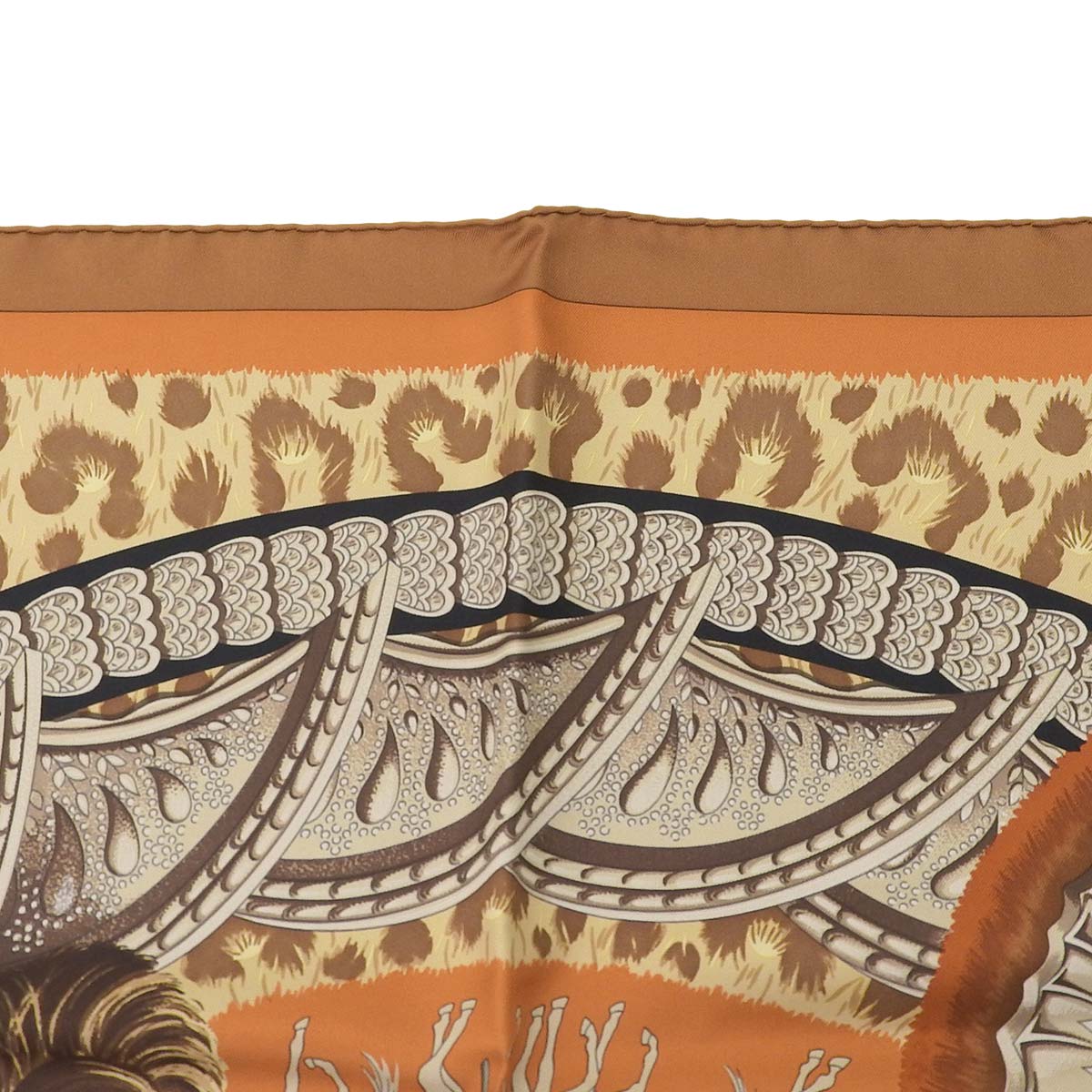 エルメス HERMES カレ90 CASQUES et PLUMETS 面貌のない兜 スカーフ シルク ブラウン×オレンジ レディース 4727