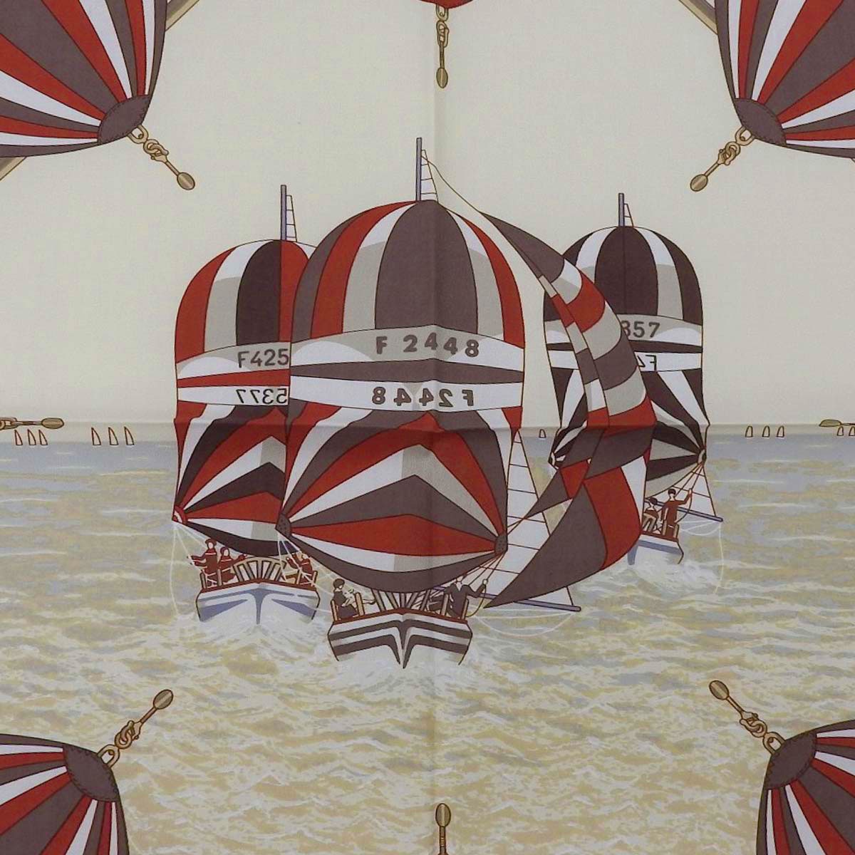 エルメス HERMES カレ SPINNAKERS スピンネーカー スカーフ コットン アイボリー×レッド レディース 気球 4635