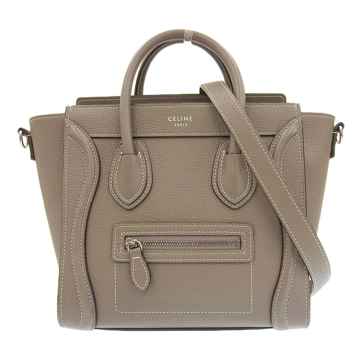 セリーヌ CELINE ラゲージ ナノショッパー 2WAY ショルダーバッグ ハンドバッグ レザー グレージュ レディース 4332