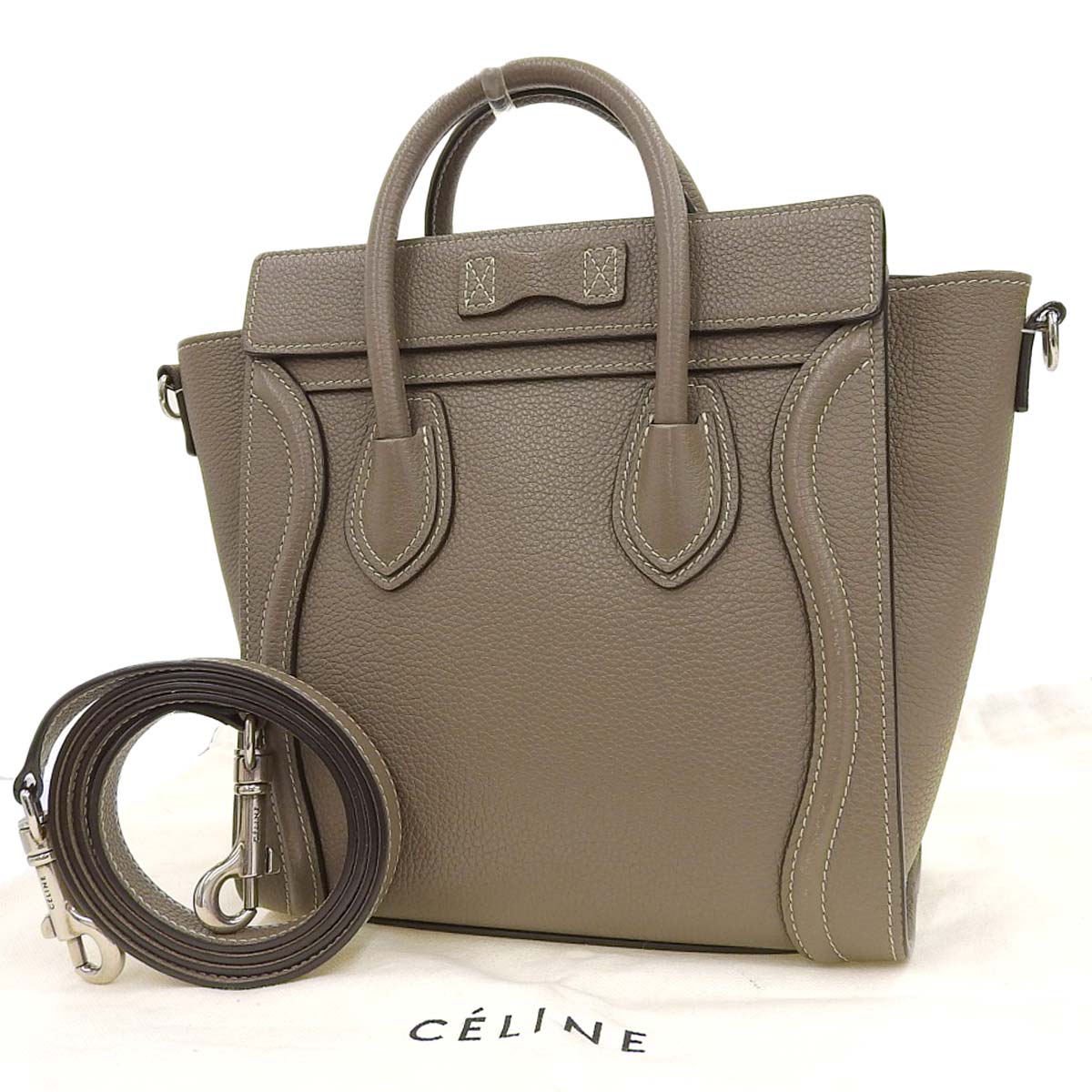 セリーヌ CELINE ラゲージ ナノショッパー 2WAY ショルダーバッグ ハンドバッグ レザー グレージュ レディース 4332