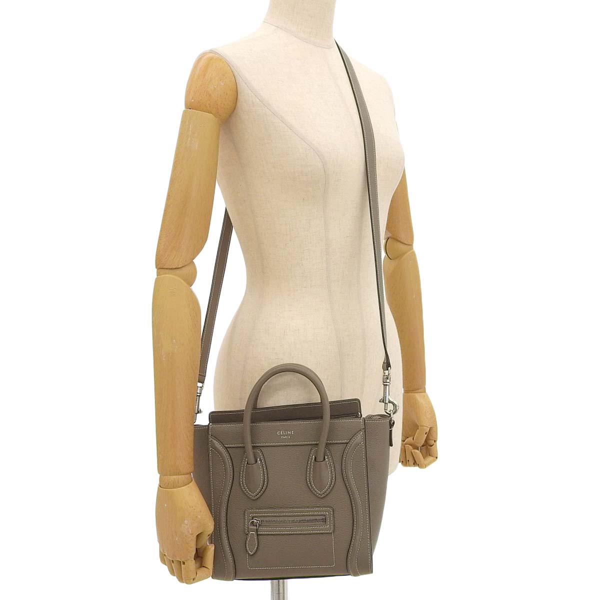 セリーヌ CELINE ラゲージ ナノショッパー 2WAY ショルダーバッグ ハンドバッグ レザー グレージュ レディース 4332