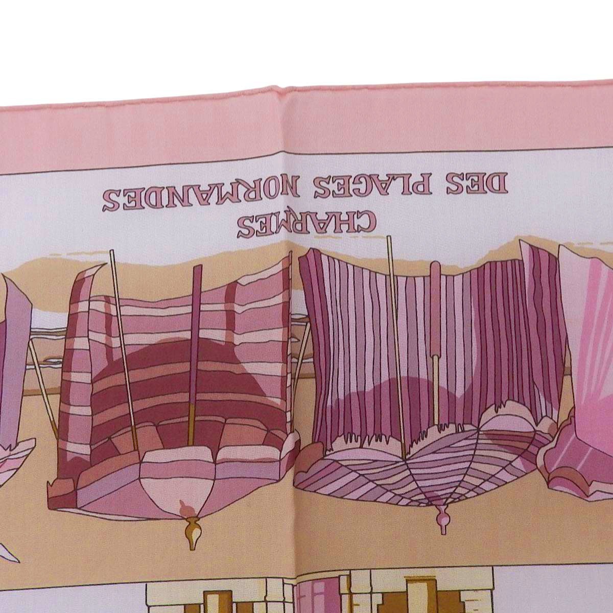 エルメス HERMES カレ CHARMES DES PLAGES NORMANDES ノルマンディ海岸の魅力 スカーフ コットン ピンク×ベージュ レディース 4636