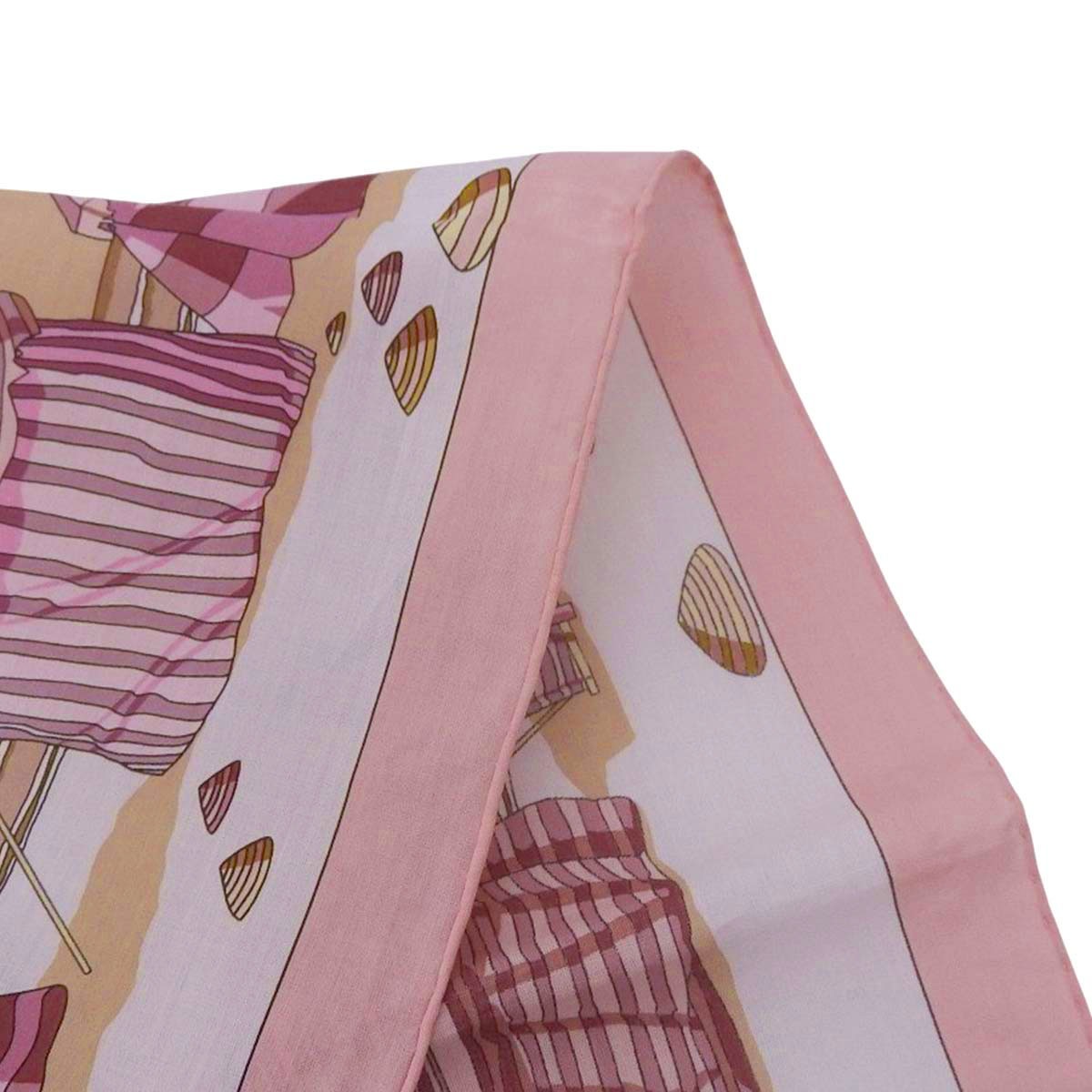 エルメス HERMES カレ CHARMES DES PLAGES NORMANDES ノルマンディ海岸の魅力 スカーフ コットン ピンク×ベージュ レディース 4636