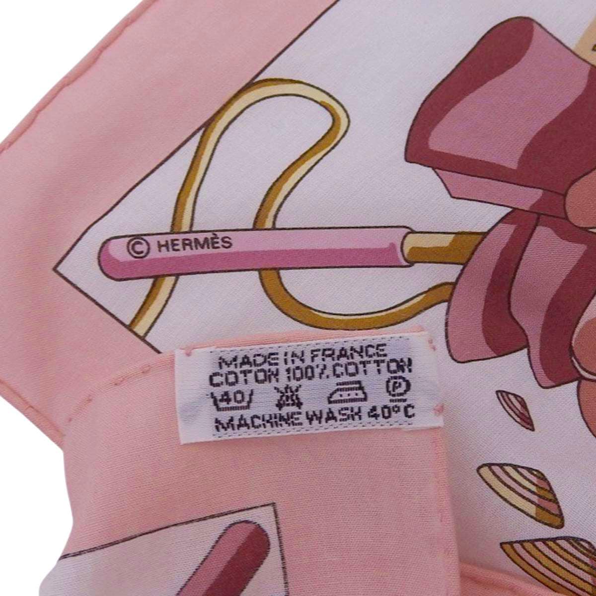 エルメス HERMES カレ CHARMES DES PLAGES NORMANDES ノルマンディ海岸の魅力 スカーフ コットン ピンク×ベージュ レディース 4636