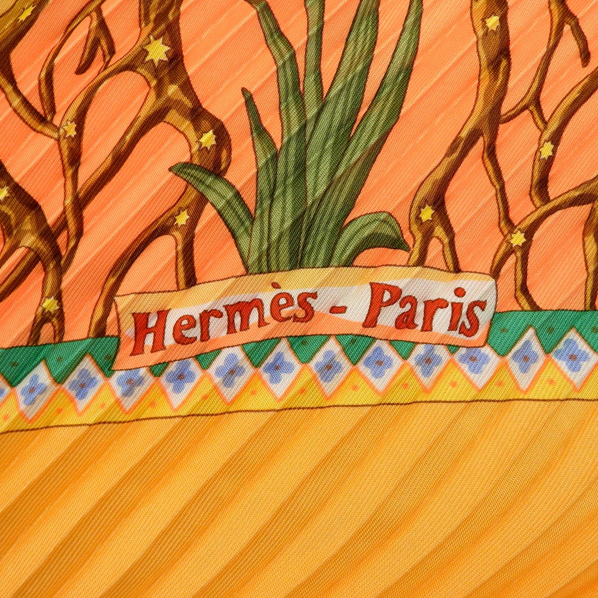 エルメス HERMES プリーツスカーフ AXisMundi 世界の中心軸 シルク オレンジ レディース 4730