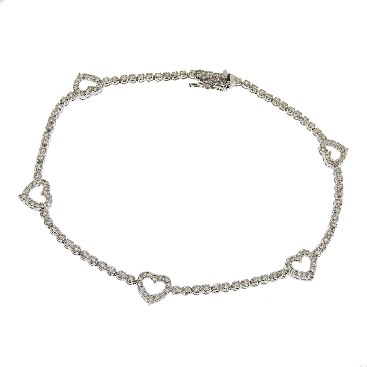 K18ＷG ホワイトゴールド ダイヤモンド 1.65ct ハートモチーフ ブレスレット レディース  4218