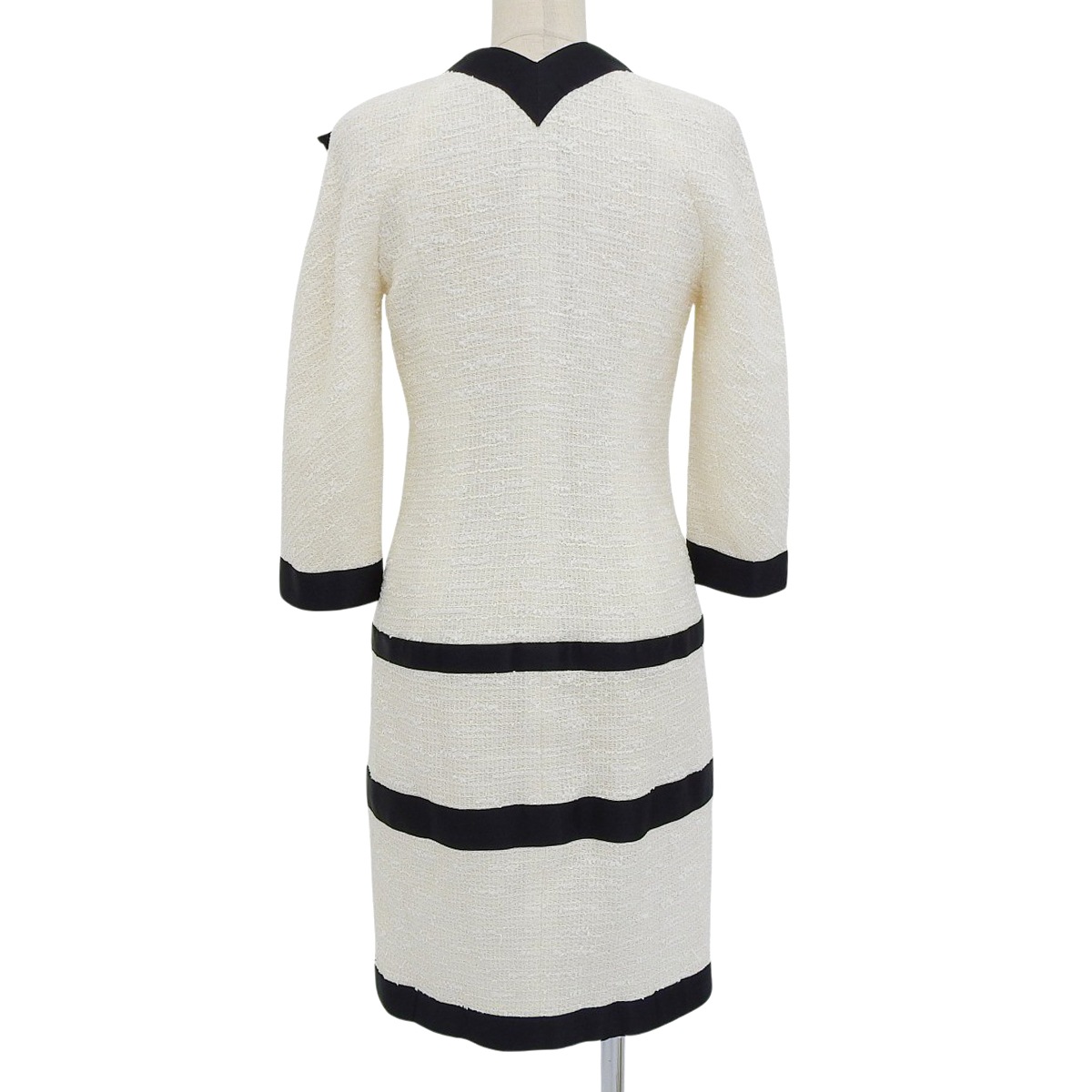 シャネル CHANEL クルーズコレクション バイカラー ツイード ワンピース リボン ココマークボタン 裏地付き 36 レディース P34740V21179 4732