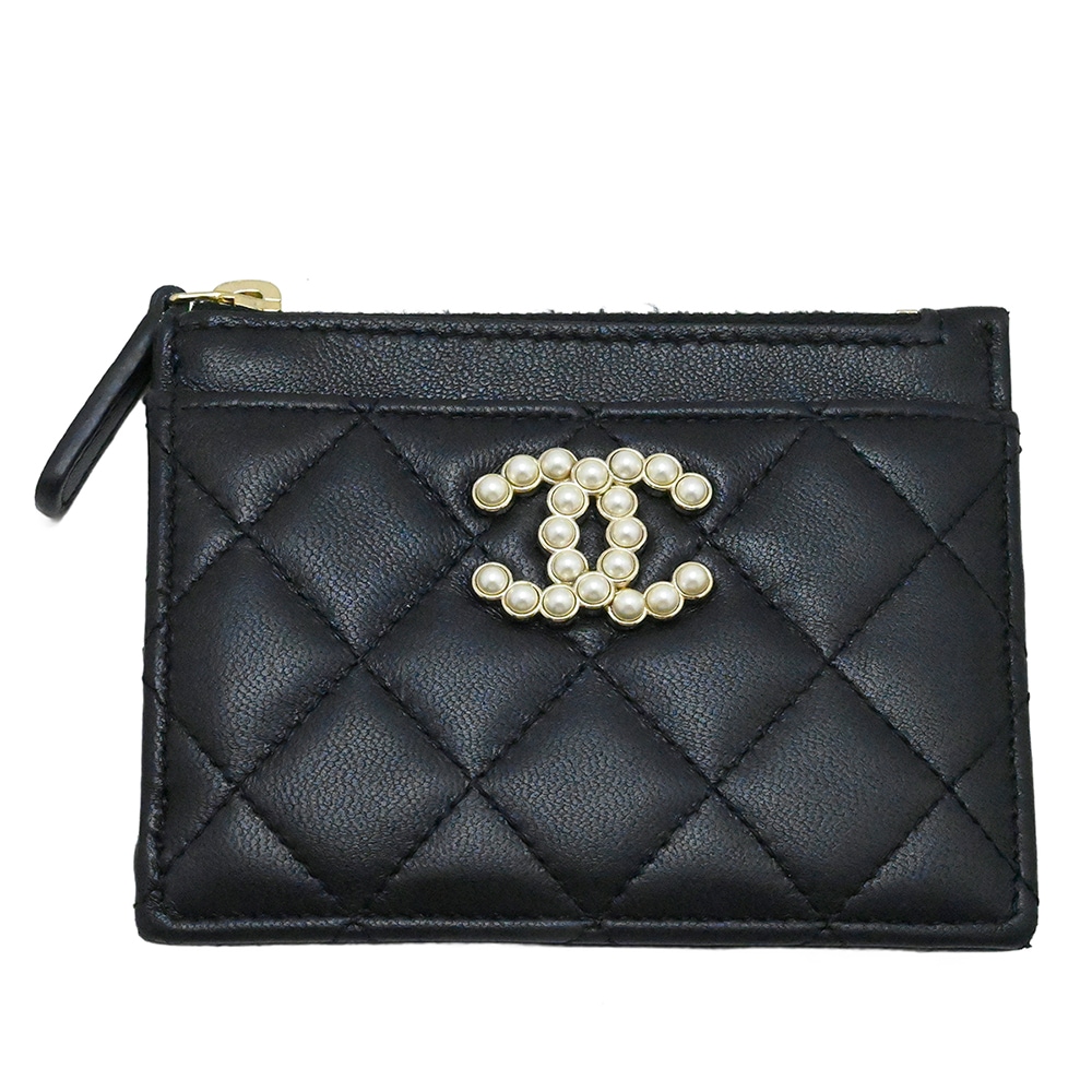 シャネル CHANEL マトラッセ ラムスキン ココマーク パール コインケース カードケース コンパクト財布 レディース  2035