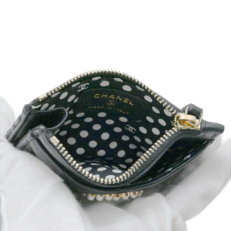 シャネル CHANEL マトラッセ ラムスキン ココマーク パール コインケース カードケース コンパクト財布 レディース  2035