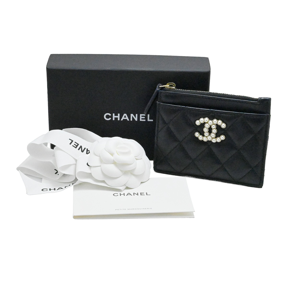 シャネル CHANEL マトラッセ ラムスキン ココマーク パール コインケース カードケース コンパクト財布 レディース  2035
