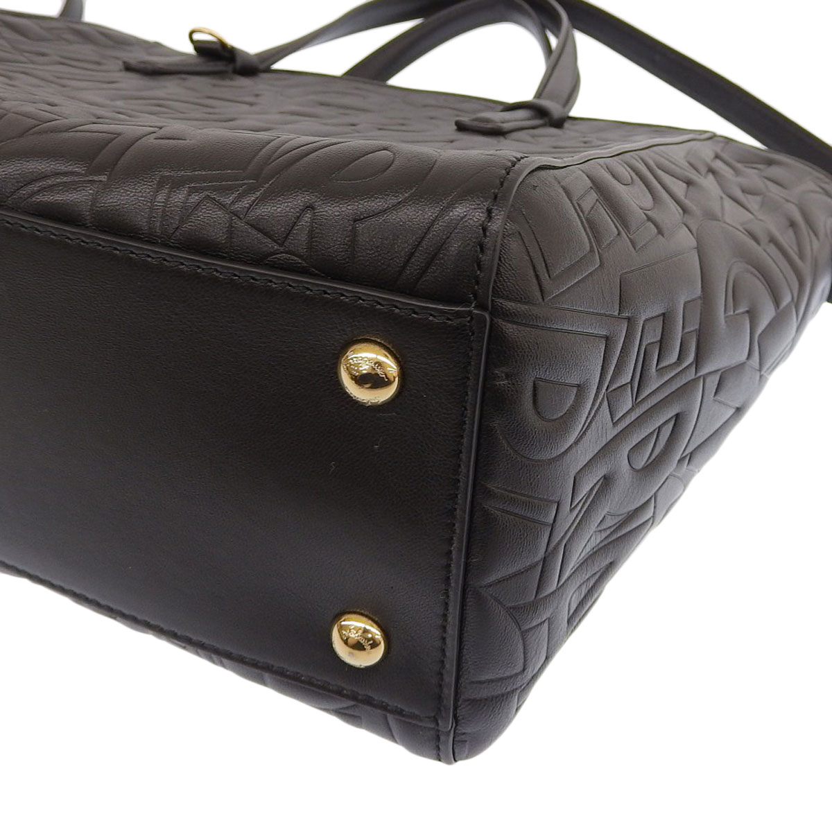フェラガモ FERRAGAMO 2WAY トートバッグ ショルダーバッグ 型押しレザー ブラック レディース 4036