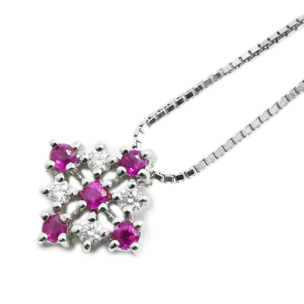 タサキ TASAKI K18WG ホワイトゴールド ルビー ダイヤ0.06ct ネックレス レディース  3690