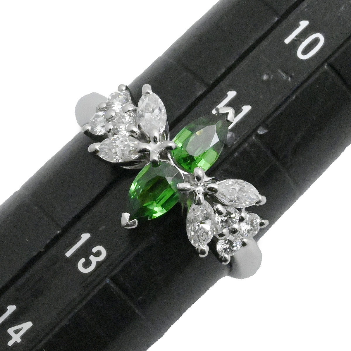 ジュネ Jeunet PT900 プラチナ グリーンガーネット0.59ct ダイヤ0.50ct リング 11.5号 レディース  3743