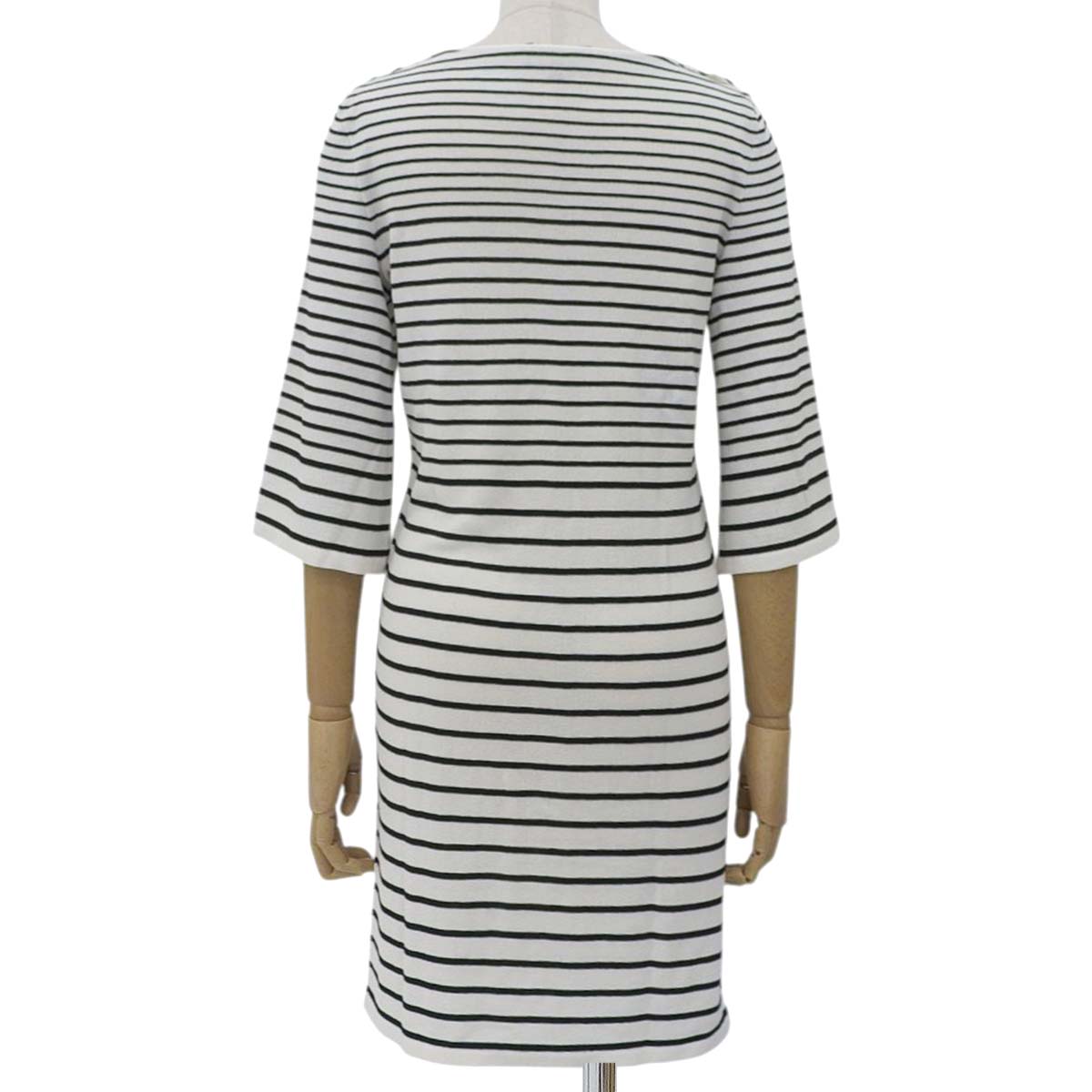 シャネル CHANEL サマーニット ボーダー 5分袖 ワンピース コットン混 ホワイト×ブラック サイズ34 レディース ココマークボタン 4639