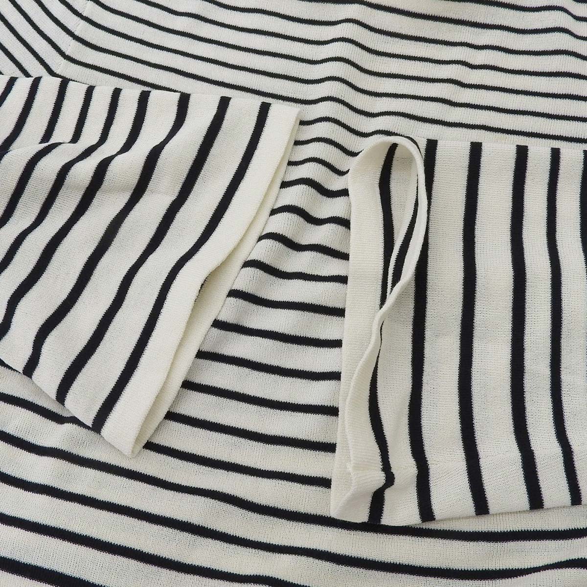 シャネル CHANEL サマーニット ボーダー 5分袖 ワンピース コットン混 ホワイト×ブラック サイズ34 レディース ココマークボタン 4639