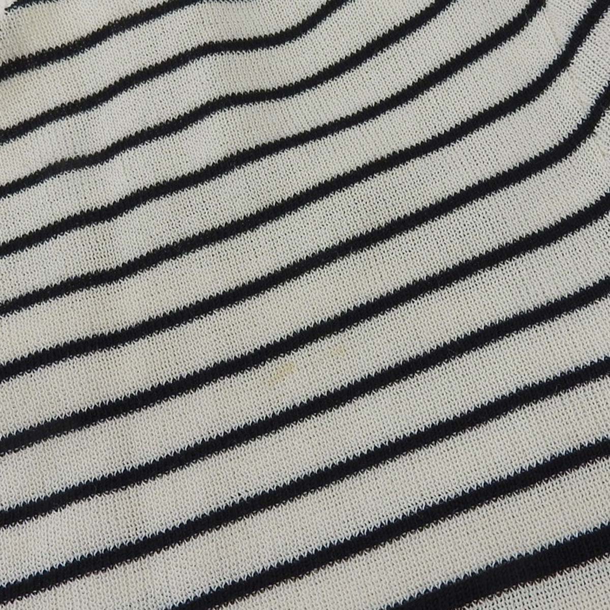 シャネル CHANEL サマーニット ボーダー 5分袖 ワンピース コットン混 ホワイト×ブラック サイズ34 レディース ココマークボタン 4639