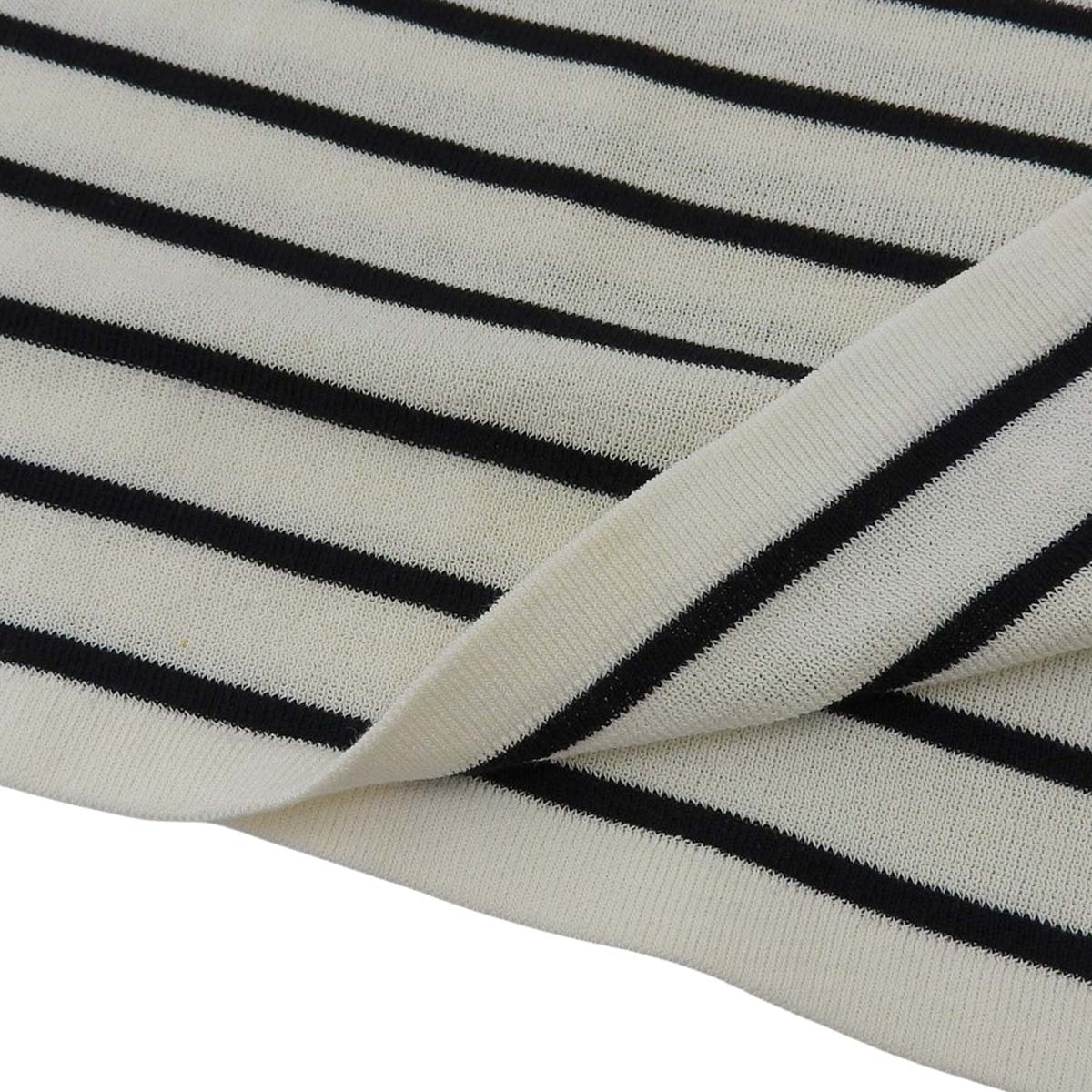 シャネル CHANEL サマーニット ボーダー 5分袖 ワンピース コットン混 ホワイト×ブラック サイズ34 レディース ココマークボタン 4639