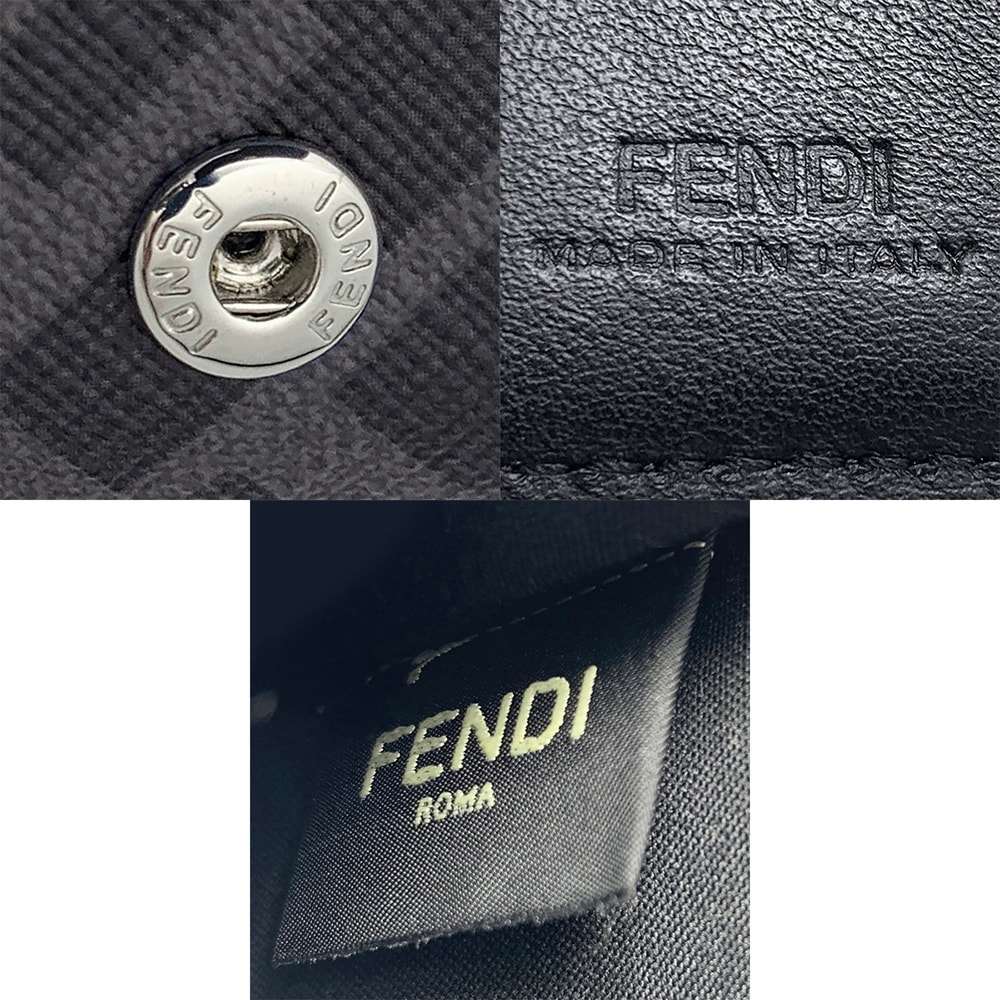 フェンディ FENDI ダイアゴナル ズッカ柄 三つ折財布 コンパクトウオレット レザー×PVC メンズ レディース  2091