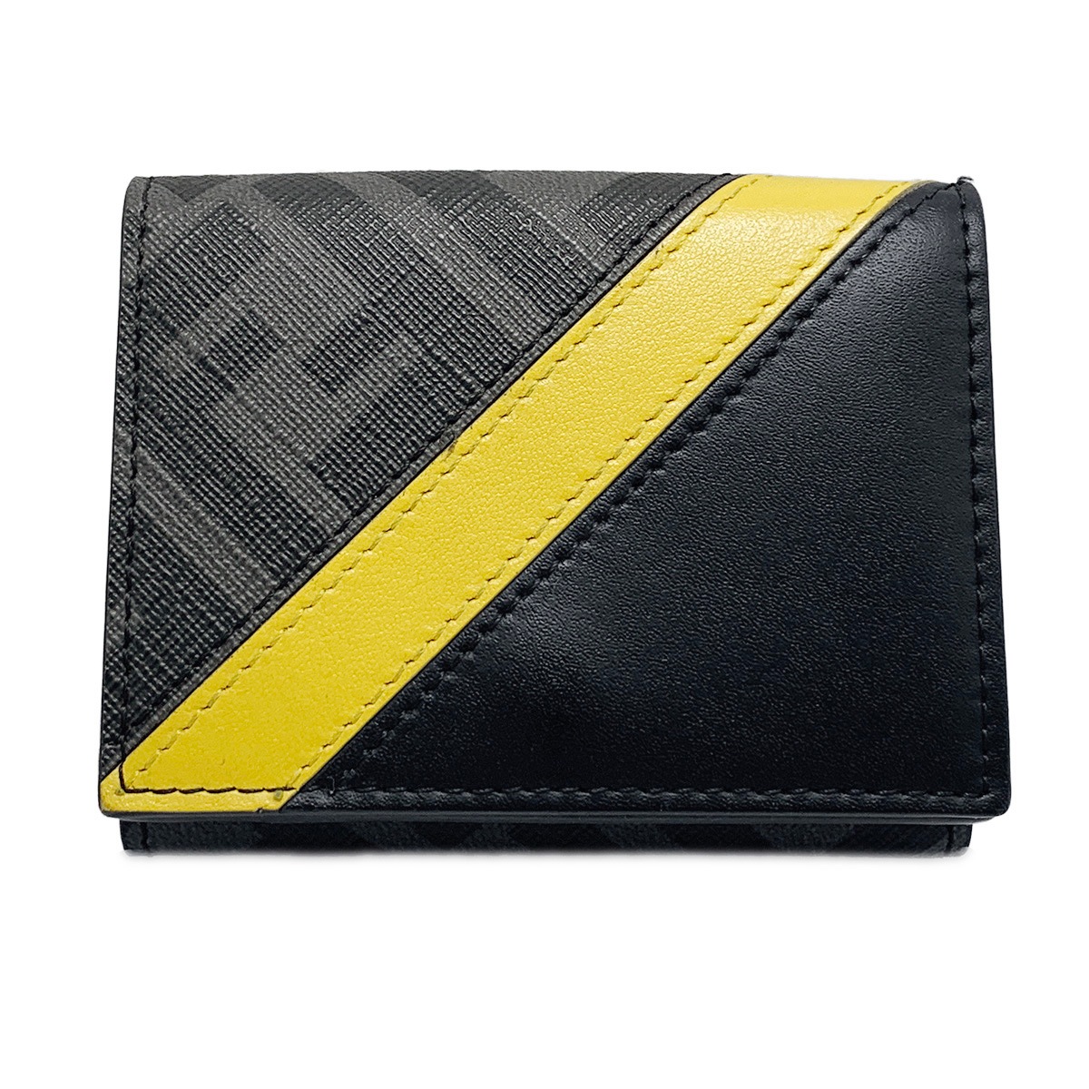 フェンディ FENDI ダイアゴナル ズッカ柄 三つ折財布 コンパクトウオレット レザー×PVC メンズ レディース  2091