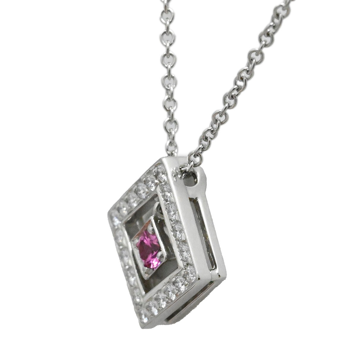 ティファニー TIFFANY&Co. PT950 プラチナ オープンスクエア ダイヤモンド ピンクサファイア ネックレス レディース  3745