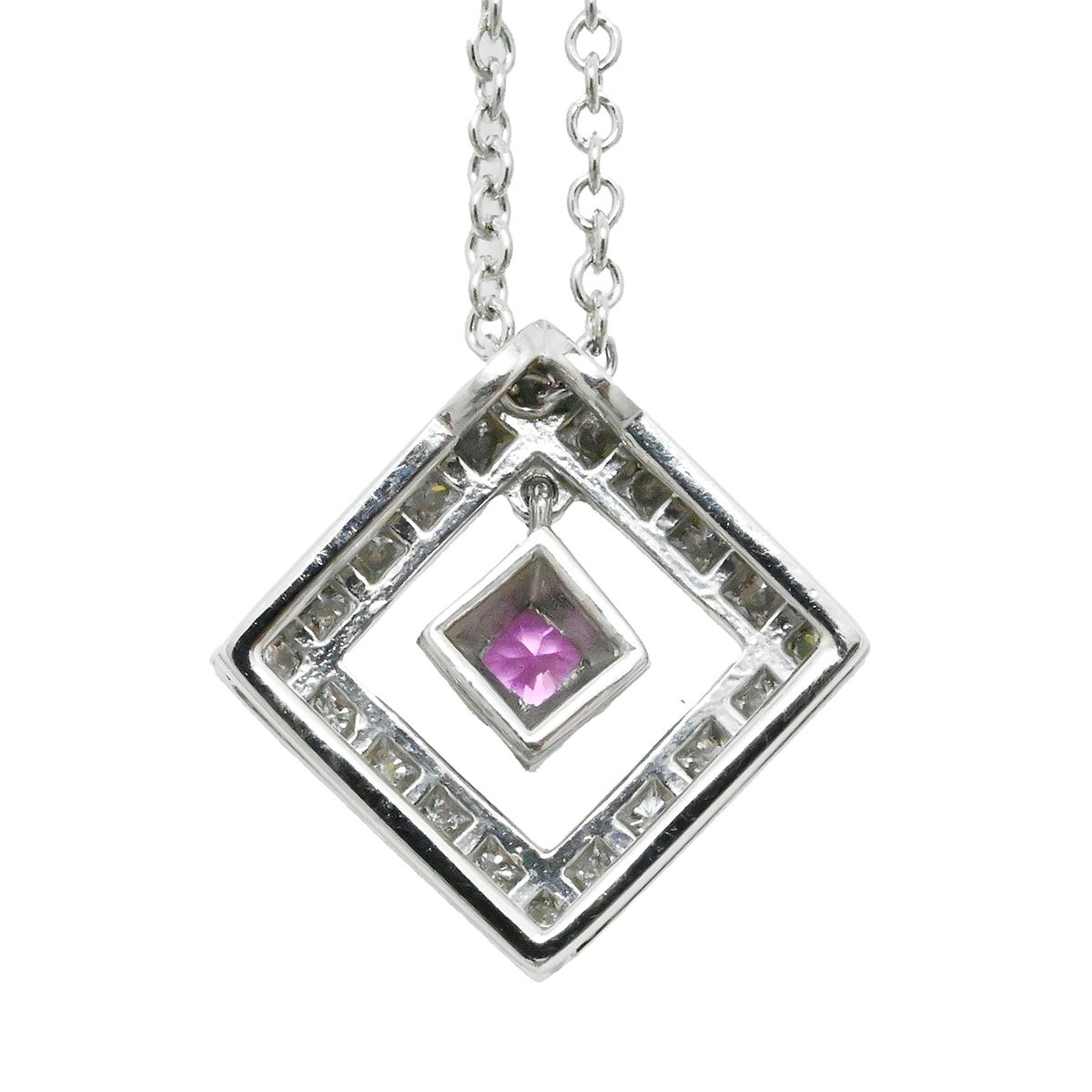 ティファニー TIFFANY&Co. PT950 プラチナ オープンスクエア ダイヤモンド ピンクサファイア ネックレス レディース  3745