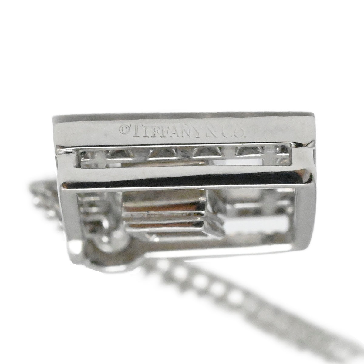 ティファニー TIFFANY&Co. PT950 プラチナ オープンスクエア ダイヤモンド ピンクサファイア ネックレス レディース  3745