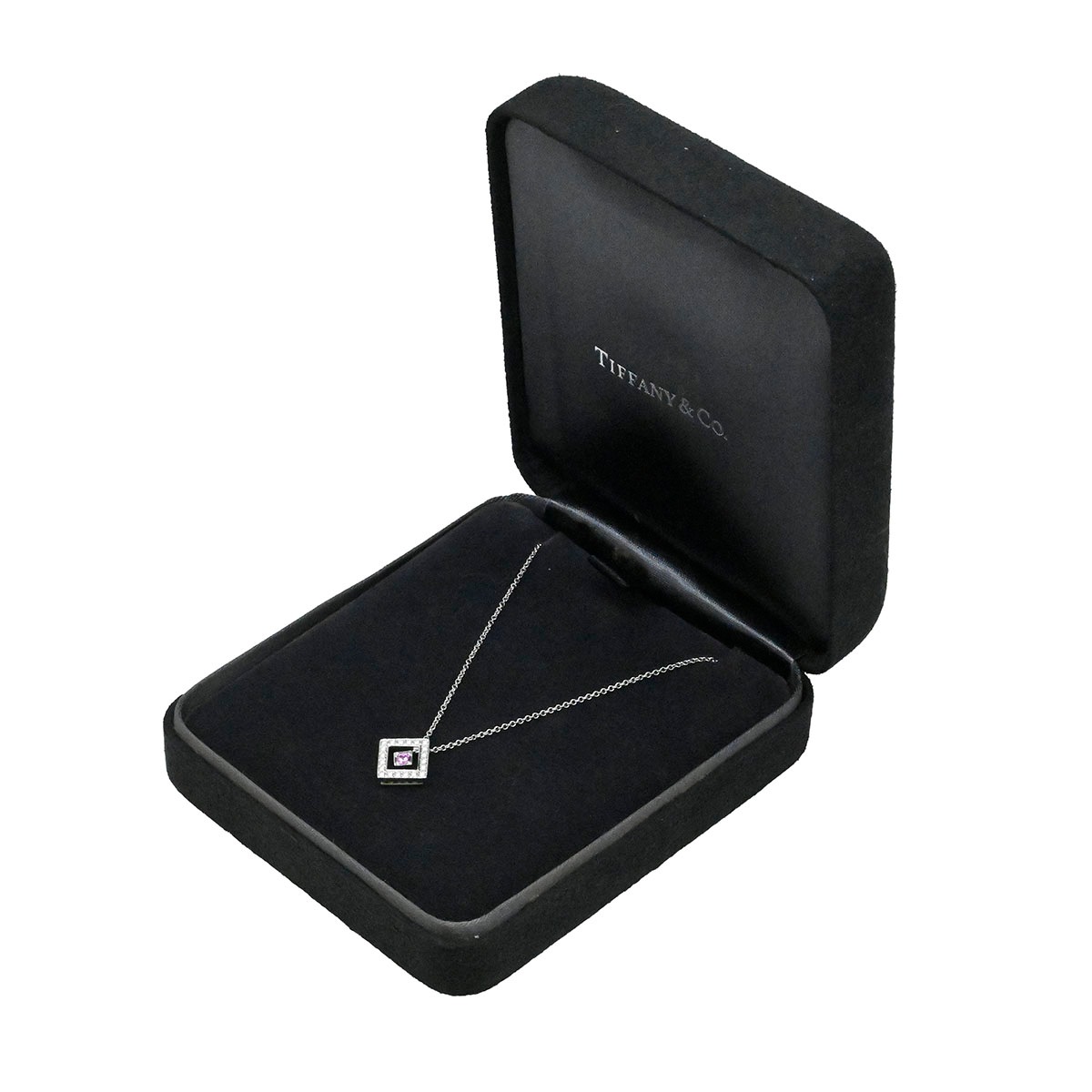 ティファニー TIFFANY&Co. PT950 プラチナ オープンスクエア ダイヤモンド ピンクサファイア ネックレス レディース  3745
