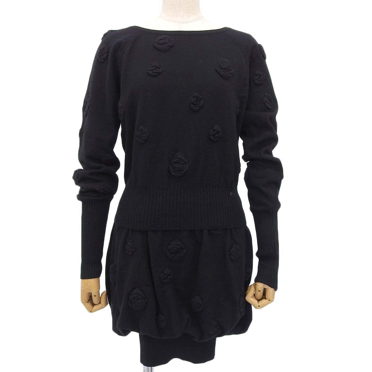 シャネル CHANEL ニット アンサンブル 長袖 スカート カシミア ブラック サイズ36 レディース 08A 4415