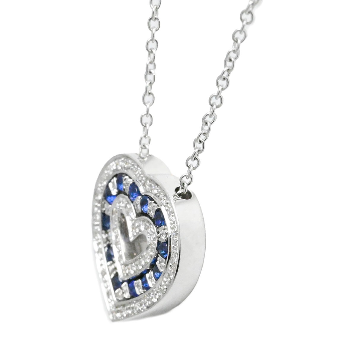 ダミアーニ DAMIANI ベルエポック 750WG K18WG ホワイトゴールド サファイア ダイヤ ハート ネックレス レディース  3915