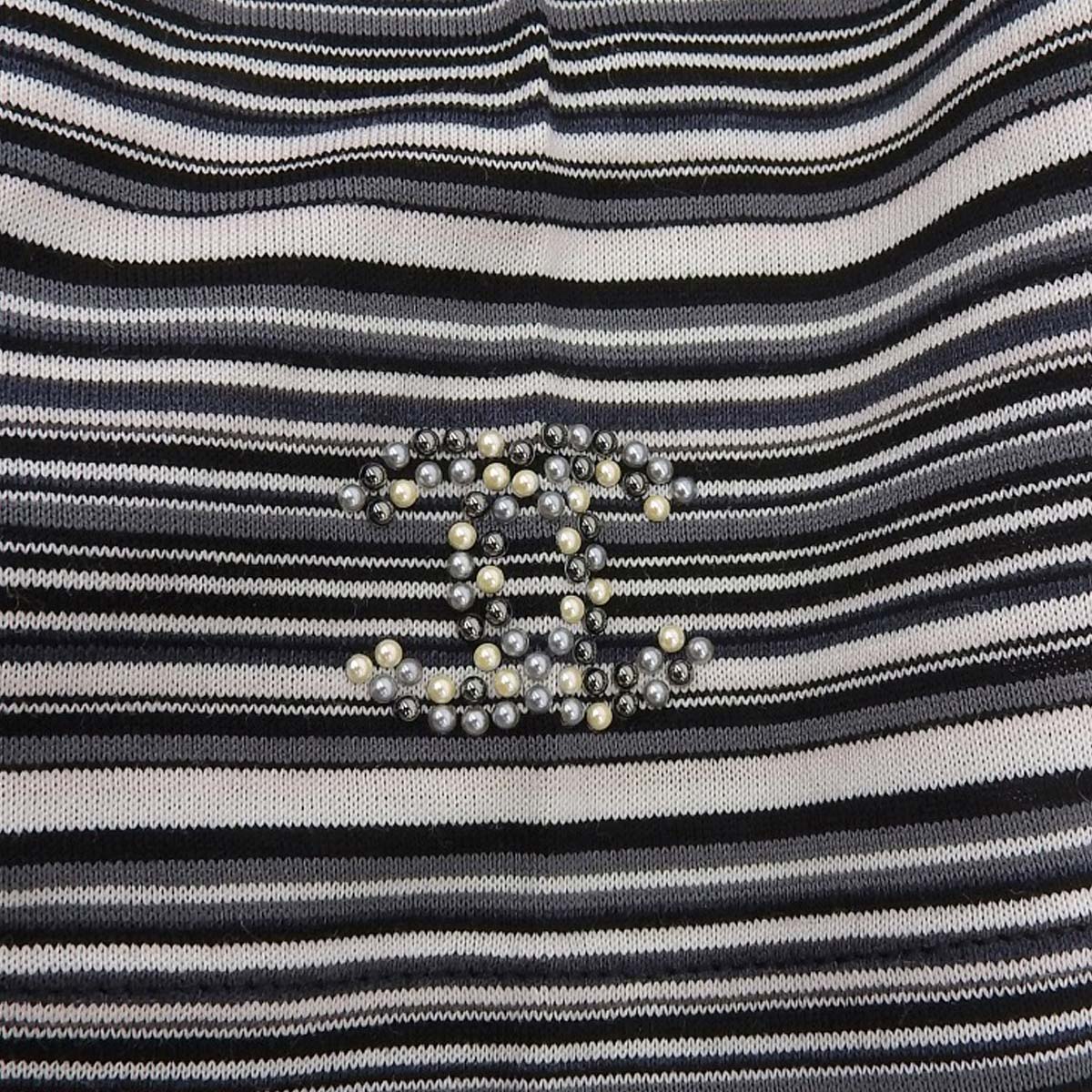 シャネル CHANEL ボーダー 半袖 ココマーク カットソー ビジューコットン ブラック系 38 レディース 4572