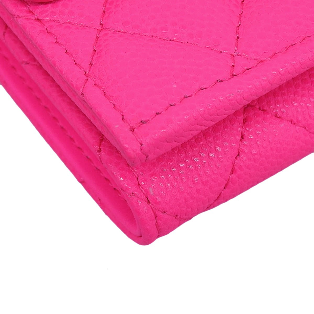 シャネル CHANEL ココマーク マトラッセ Wホック 三つ折り コンパクト財布 キャビアスキン ネオンピンク ゴールド金具 レディース 4737