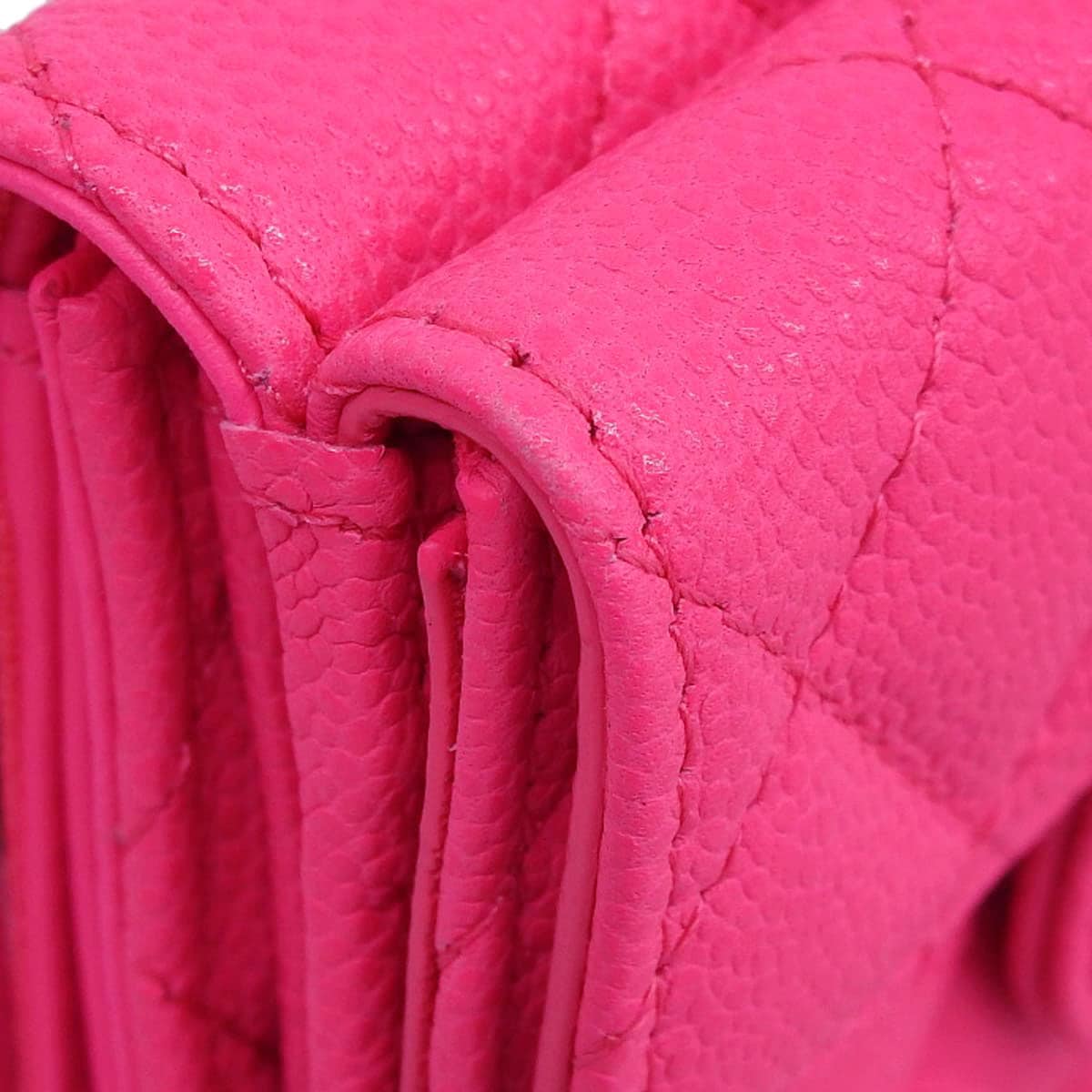 シャネル CHANEL ココマーク マトラッセ Wホック 三つ折り コンパクト財布 キャビアスキン ネオンピンク ゴールド金具 レディース 4737