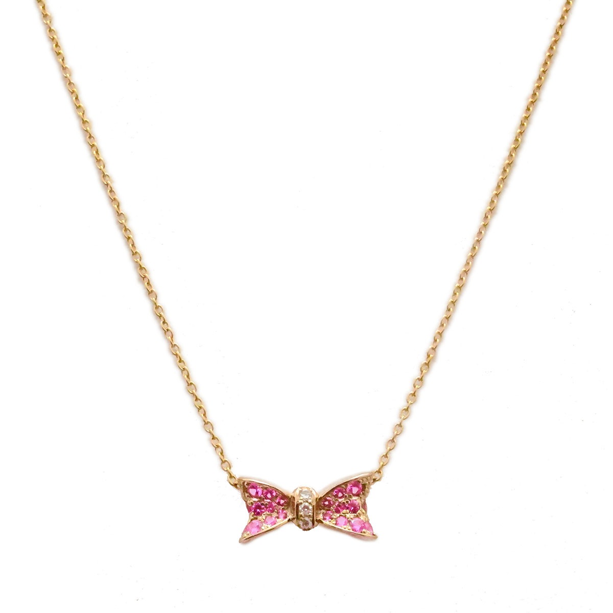 ポンテヴェキオ PONTE VECCHIO K18PＧ ピンクゴールド ピンクサファイア0.38ct ダイヤ0.03ct リボンモチーフネックレス レディース  3636