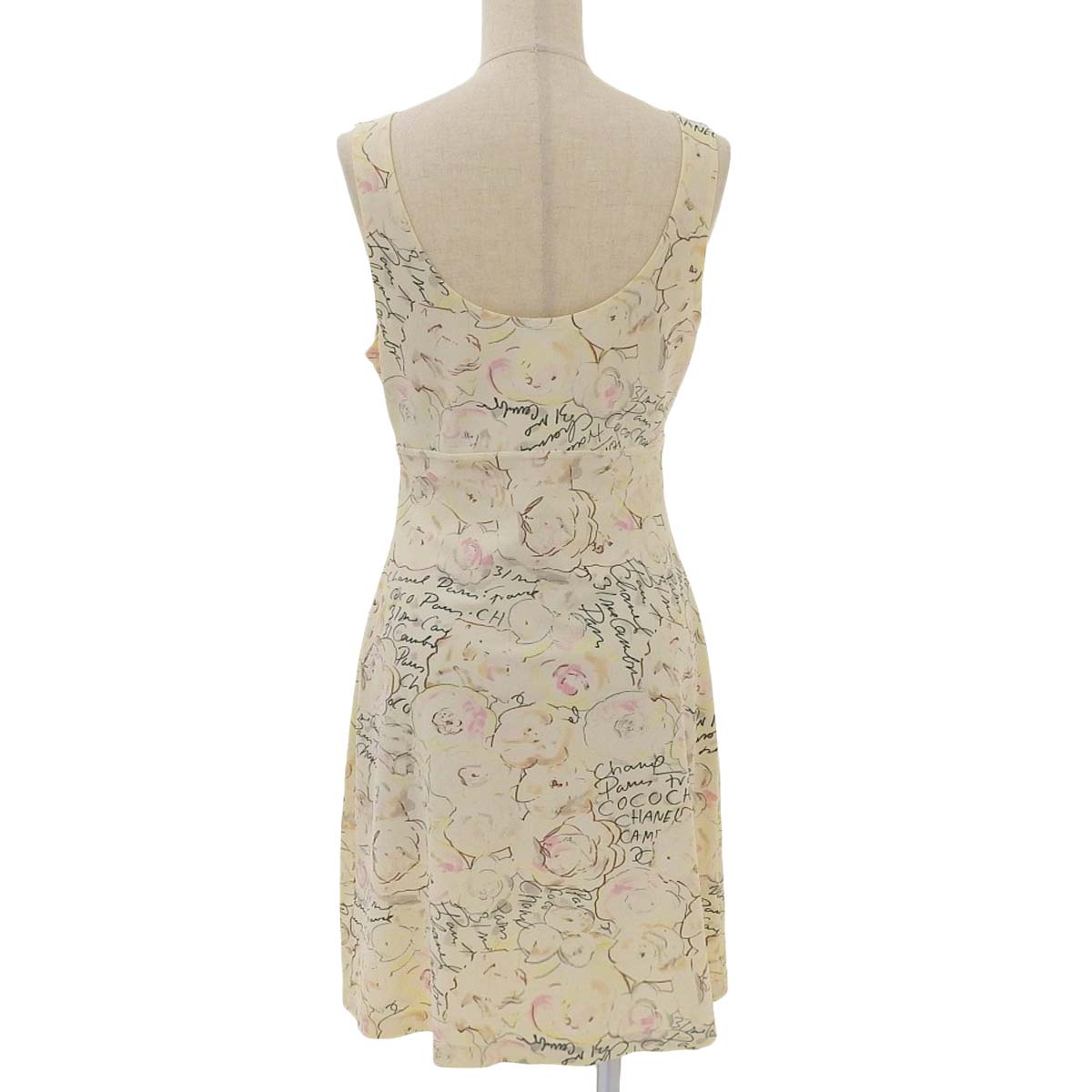 シャネル CHANEL カメリア総柄 ノースリーブ ワンピース ナイロン ホワイト 40 レディース 98C 4538