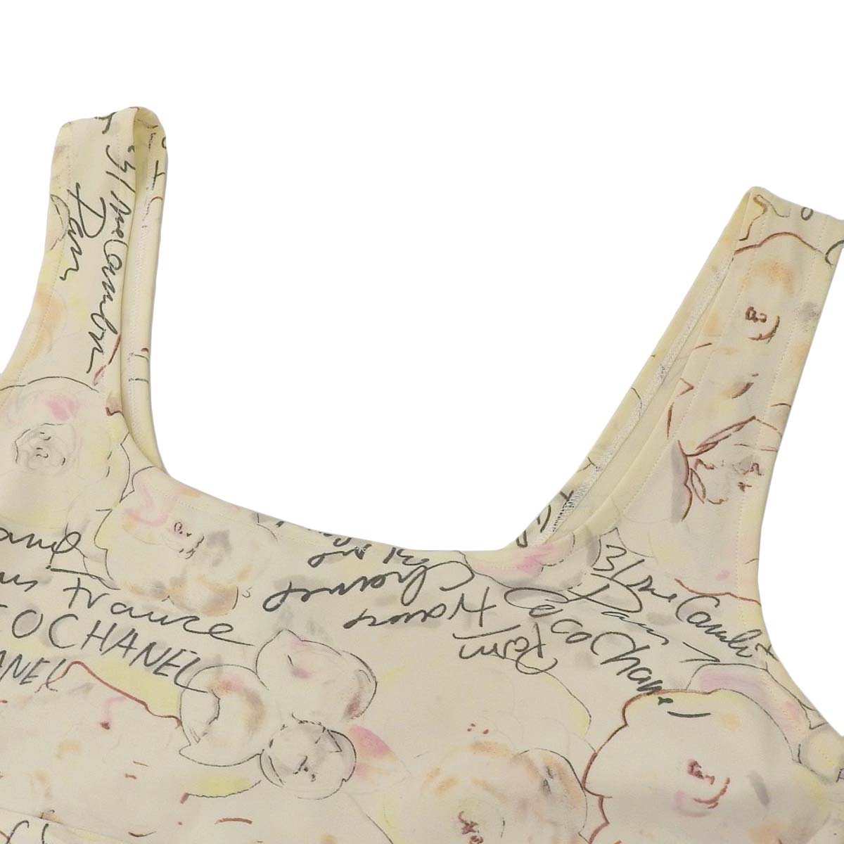 シャネル CHANEL カメリア総柄 ノースリーブ ワンピース ナイロン ホワイト 40 レディース 98C 4538