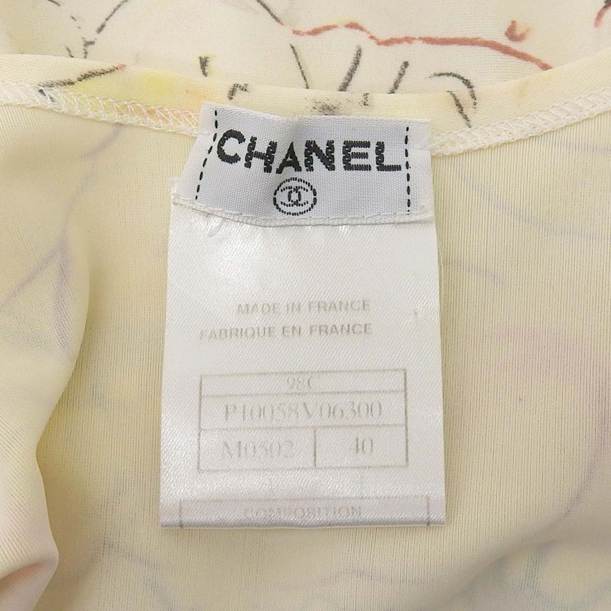 シャネル CHANEL カメリア総柄 ノースリーブ ワンピース ナイロン ホワイト 40 レディース 98C 4538