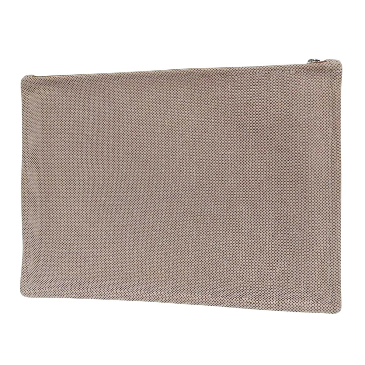 エルメス HERMES Hティサージュ 刺繍 ポーチ コットン ベージュ レディース 4644